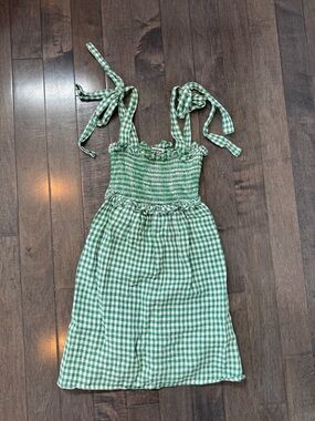 Reformation Green and White Gingham Smocked Dress